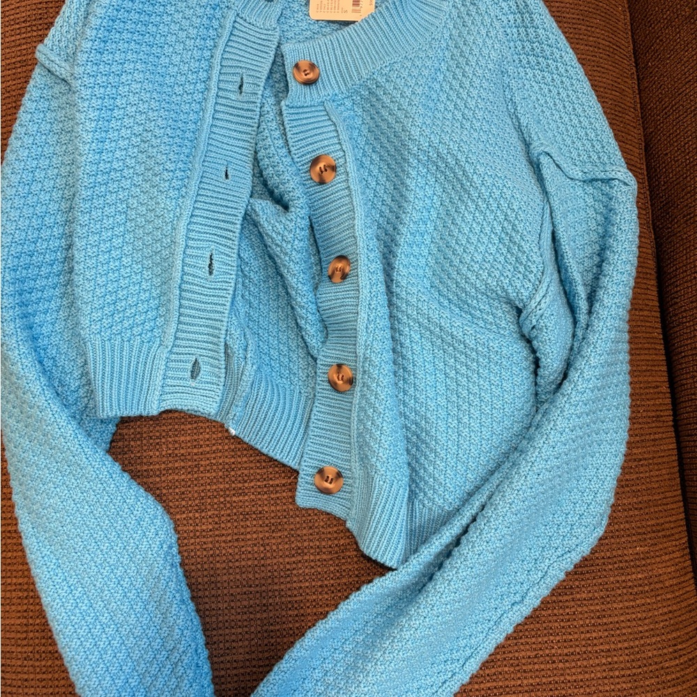 Free People Sky Blue Textured Cardigan